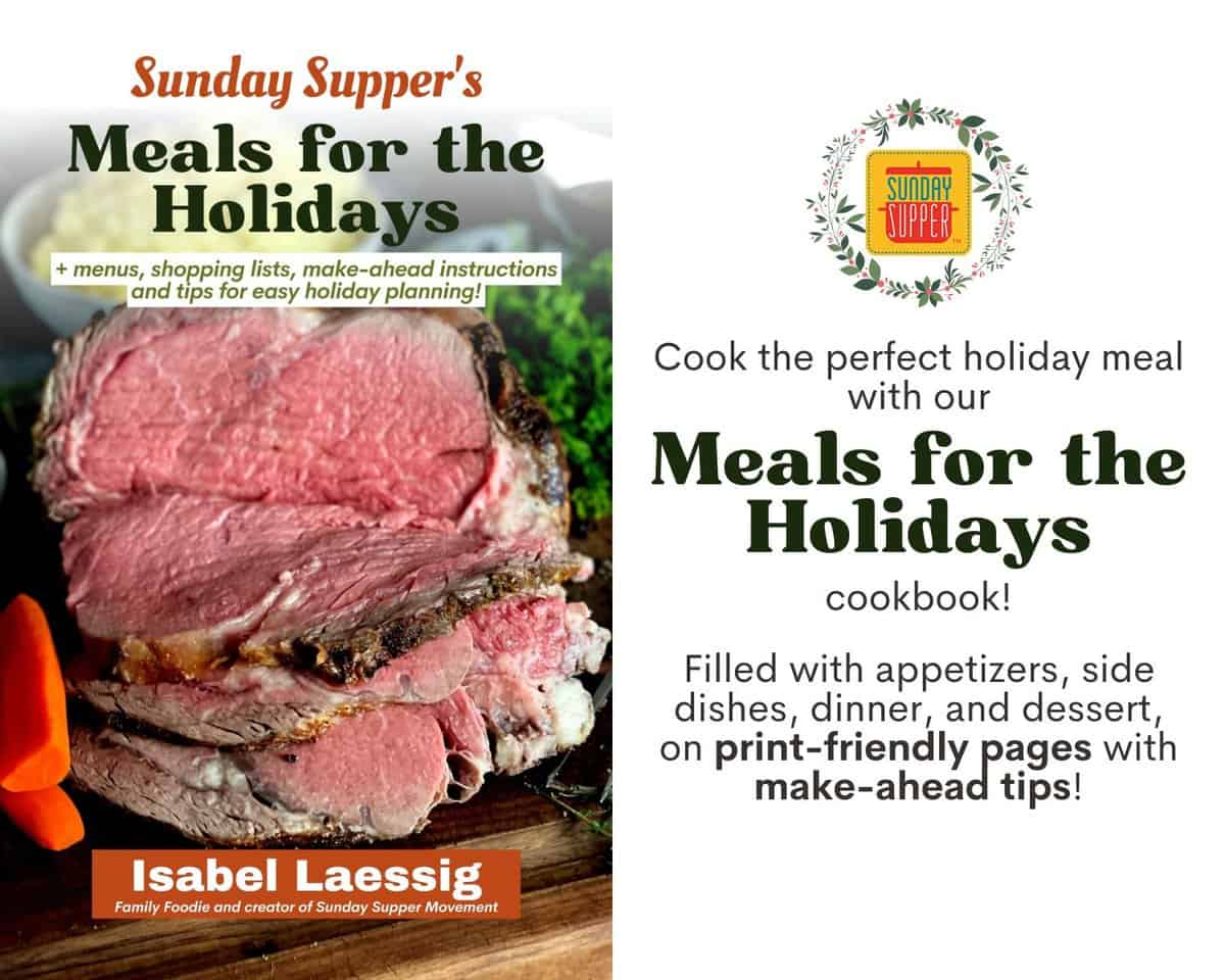 cover of the holiday cookbook showing a prime rib